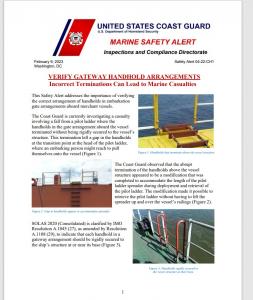 US Coast Guard Marine Safety Alert Pilot access: Gateway handhold arrangements Incorrect terminations can lead to marine casualties